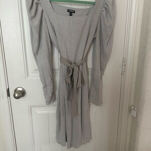 Express Gray Long Sleeve Dress with Tie Waist